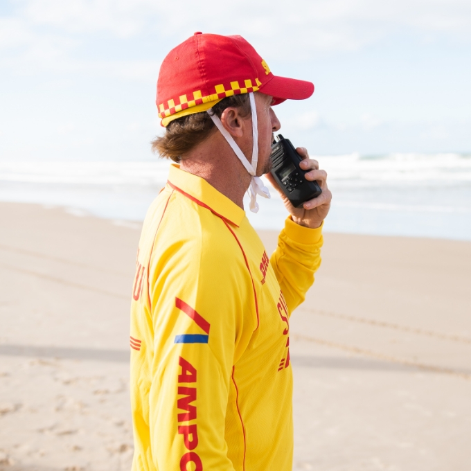 Surf lifesaver on radio